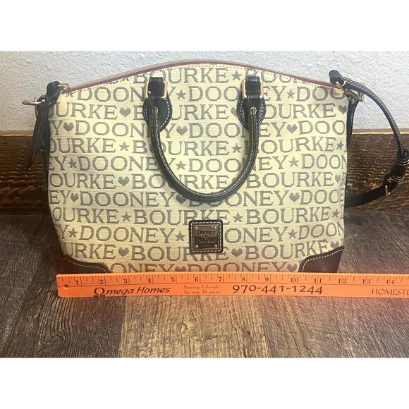 Dooney & Bourke Signature Jacquard Satchel Cream Leather Trim Shoulder Bag Y2K - Picture 14 of 16